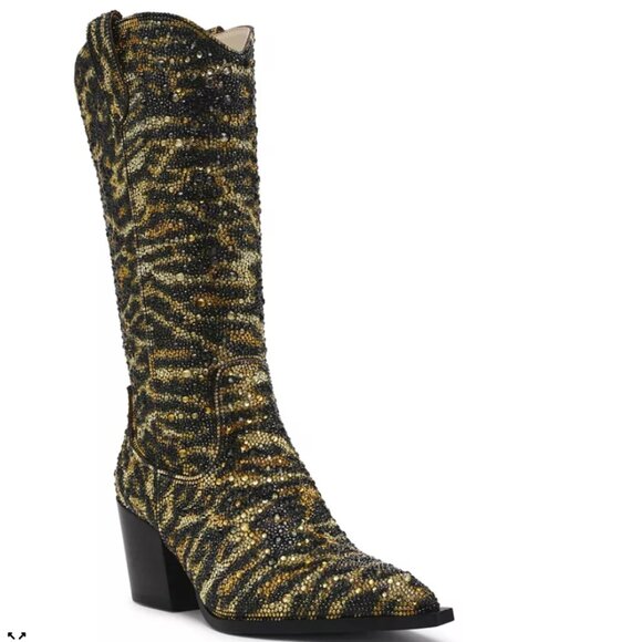 NEW BETSEY JOHNSON Cash Sequin Leopard Boots in leopard for women 825 5j3 - Picture 2 of 6